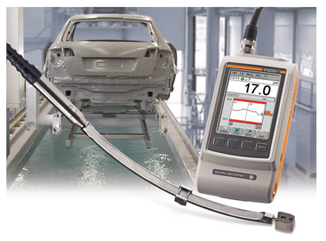 picture of DUALSCOPE FMP100 and cavity probe V3FGA06H for measurement of CDP coatings on car bodies picture of DUALSCOPE FMP100 and cavity probe V3FGA06H for measurement of CDP coatings on car bodies