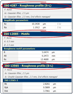 分析時顯示與粗糙度參數(shù)對應的ISO標準